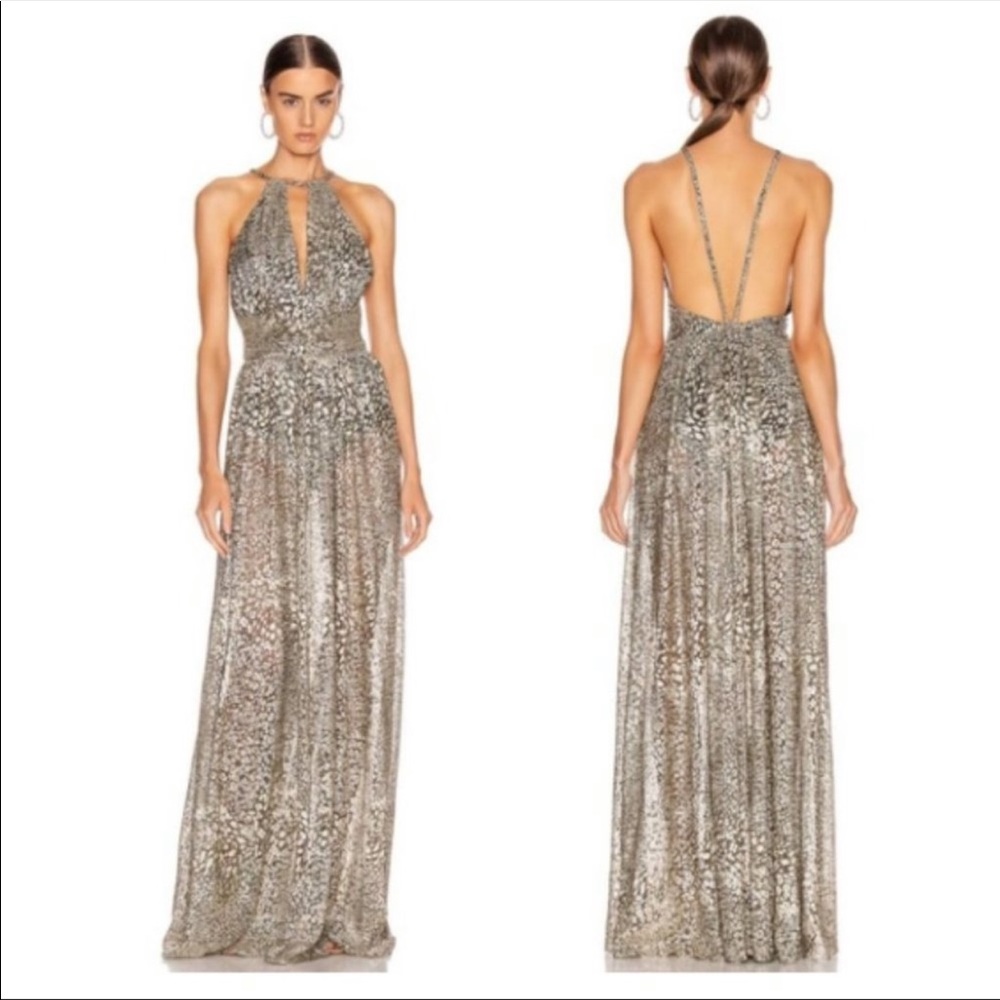 PatBo Metallic Leopard long maxi dress